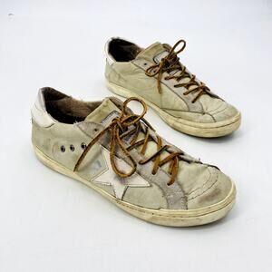 Freebird Green Leather Star Distressed Sneakers